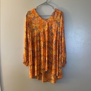 Billabong Orange Pleated 3/4 Sleeve Tunic